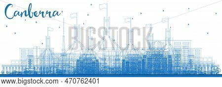Outline Canberra Australia City Skyline With Blue Buildings. Vector Illustration. Business Travel An