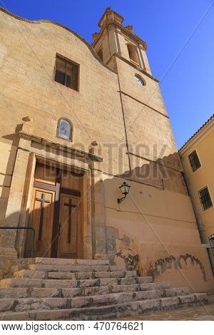 Finestrat, Alicante, Spain- February 5, 2023: Sant Bartomeu Church Square In The Town Of Finestrat I