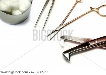 Medical Equipment For Cutting Biopsy And Hemorrhage In The Operating Room Isolate On White Backgroun