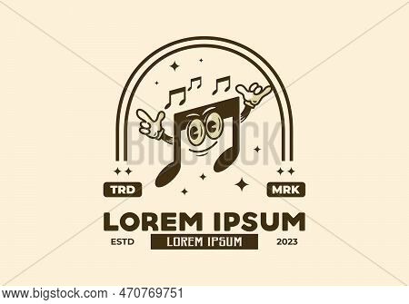 Music Notes Character Mascot Illustration Badge Design