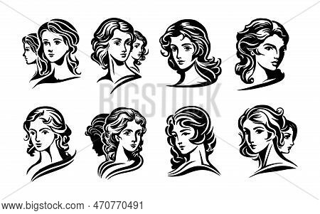 Beautiful White And Black Female Women Logo Pack Brand Icon Wordmark Illustrations