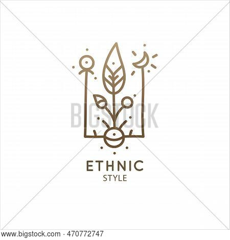 Abstract Plant Logo. Decoraitive Emblem Sprouted Seed In Linear Style. Icon Of Eco Food. Vector Mini