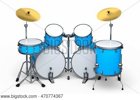 Set Of Realistic Drums With Metal Cymbals Or Drumset On White Background
