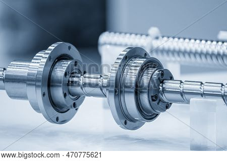 Closeup Scene The Spare Parts  Lead Ball Screw Set. The Hi-precision Cnc Machine Part Manufacturing 
