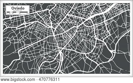 Oviedo Spain City Map In Retro Style. Outline Map. Vector Illustration.