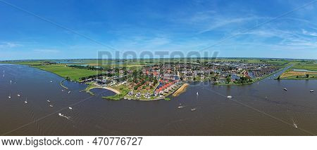 Aerial Panorama From The Village Heeg In Friesland The Netherlands