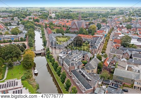 Aerial Panorama From The City Bolsward In Friesland The Netherlands