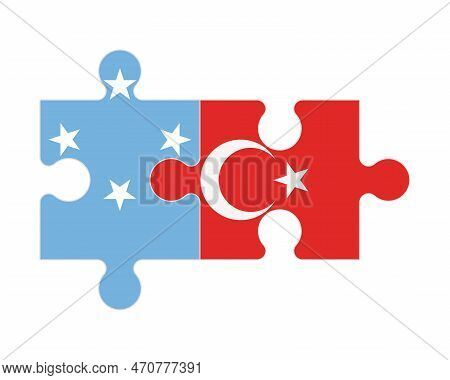Connected Puzzle Of Flags Of Micronesia And Turkey, Vector