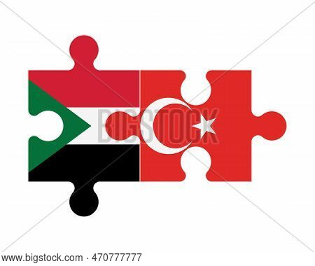 Connected Puzzle Of Flags Of Sudan And Turkey, Vector