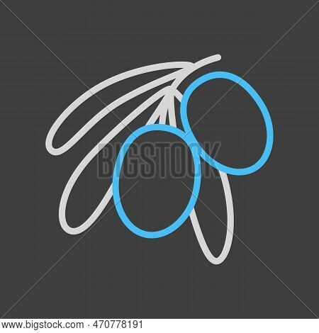 Olive Branch, Leaves And Olives Vector On Dark Background Icon. Graph Symbol For Food And Drinks Web
