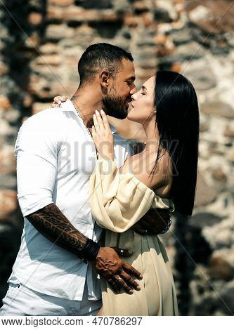 Passionate Sensual Man And Woman Enjoying Exciting Moment Of First Kiss. Love Story. Expressing Kiss