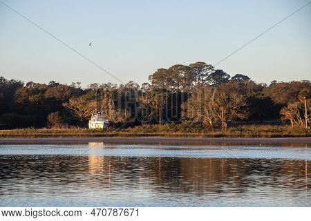 Wrecked Boat On The Shore Of The Matanzas River In Florida On The Intracoastal Waterway