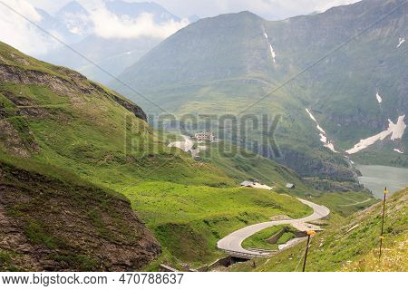 Mountain Panorama With Mountain Inn Glocknerhaus And Hairpin Curves At Grossglockner High Alpine Roa