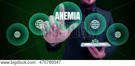 Handwriting Text Anemia. Business Overview Condition Where There Deficiency Of Red Cells Of Haemoglo