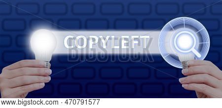 Conceptual Caption Copyleft. Conceptual Photo The Right To Freely Use, Modify, Copy, And Share Softw