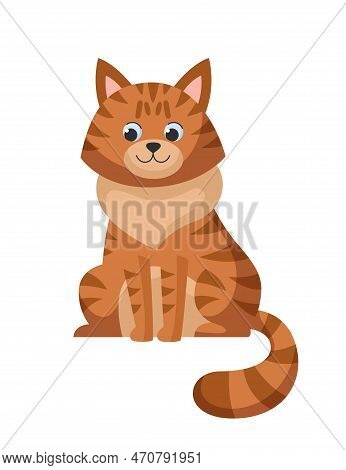 Cute Red Cat Is Sitting. Vector Illustration Of A Funny Tabby Cat. Isolated On White Background. Sto