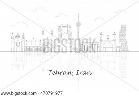 Outline Skyline Panorama Of City Of Tehran, Iran - Vector Illustration