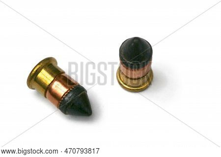 Close-up On Two .22 Cb Double Caps, A Variety Of .22 Caliber (5.6 Mm) Rimfire Ammunition.