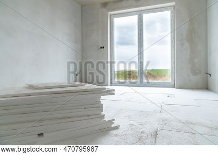 Insulation Of Floors With Polystyrene On The Construction Site