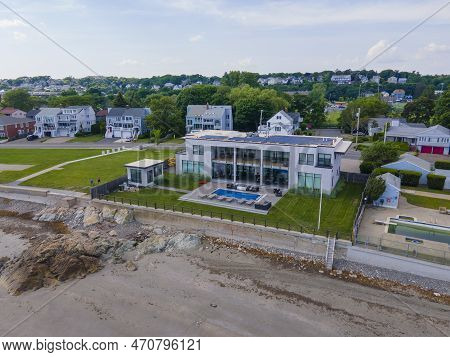 Historic Luxurious Mansions Aerial View On Lincoln House Point At Eisman\'s Beach In Town Of Swampsc