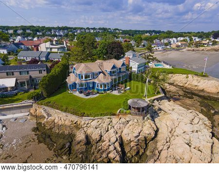 Historic Luxurious Mansions Aerial View On Lincoln House Point At Eisman\'s Beach In Town Of Swampsc