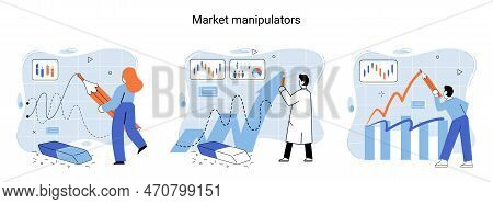 Stock Market Manipulation Concepts Set, Change Business Graph Indicator, Influence Crypto Currency P
