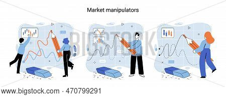 Stock Market Manipulation Concepts Set, Change Business Graph Indicator, Influence Crypto Currency P