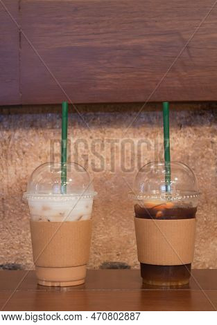 Iced Coffee With Orange In Coffee Shop, Stock Photo
