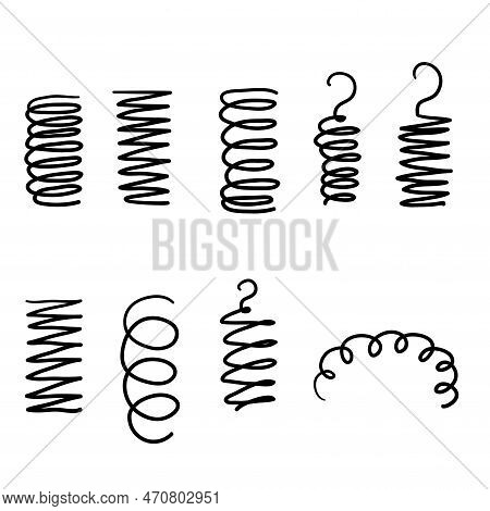 Spiral Spring. Flexible Coils, Wire Springs And Metal Coil Spirals Silhouette. Vape Metallic Flexibl