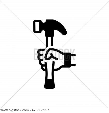 Black Solid Icon For Handy Useful Convenient Easy-to-use Hold Hammer Tool Services Construction