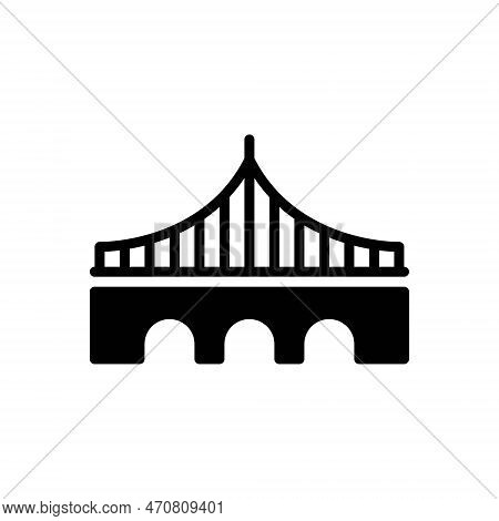 Black Solid Icon For Stayed Bridge Tower Travel Link Overpass Platform Viaduct Overbridge