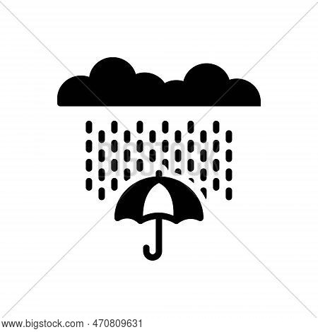 Black Solid Icon For Rain Rainfall Raindrops Rainwater Drizzle Drencher Weather Rain-cloud Umbrella 