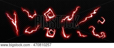 Thunder Game Lightning Effect Vector Set. Isolated Magic Red Neon Effect For Animation. Strike Png E