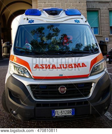 Bologna - Italy - September 10, 2022: Ambulance On Standby. Italy