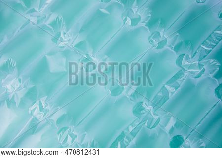 Background For Design. Textured Blue Wrap For The Safe Packaging Of Fragile Parcels. Non-degradable 