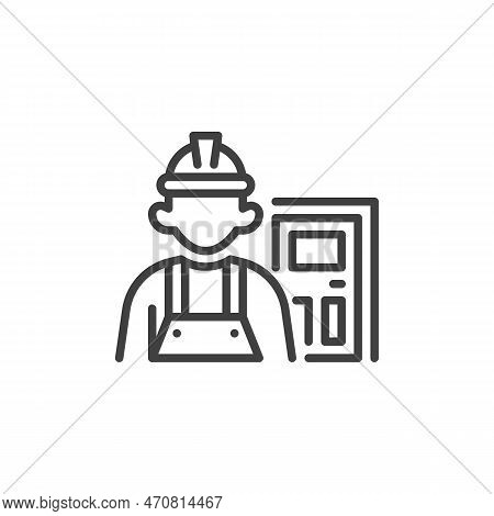 Door Installation Service Line Icon. Linear Style Sign For Mobile Concept And Web Design. Handyman A