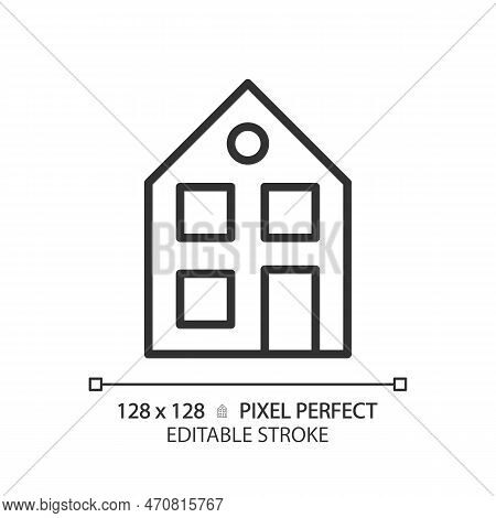 Two Story House Pixel Perfect Linear Icon. Detached Building For One Family. Purchase Home. Real Est