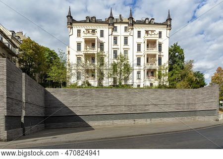 Wiesbaden, Germany - August 28, 2022: Holocaust Memorial Wall In Wiesbaden, Germany.