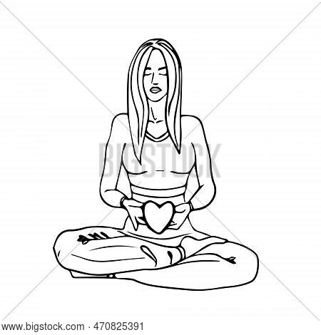 A Woman In The Lotus Position Meditates. Illustration Of The Asana. Illustration Of A Woman Doing Yo