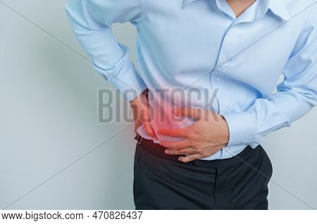 Man Having Back Pain. Urinary System And Stones, Cancer, World Kidney Day, Chronic Kidney Stomach, L