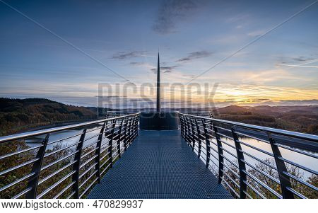 Panoramic Image Of View Point Bigge Lake During Sunset, Recreation And Hiking Area Of Sauerland, Ger