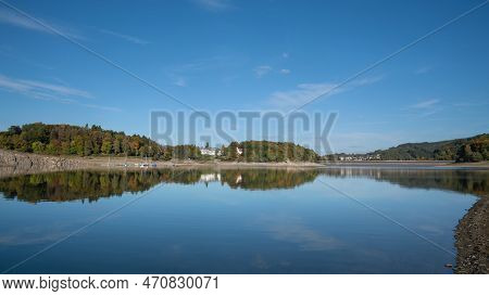 Panoramic Image Of Lake Henne During Autumn, Sauerland, Germany