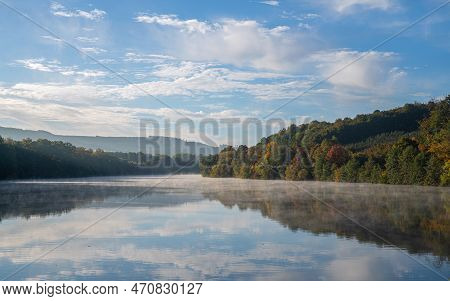 Panoramic Image Of Lake Henne During Autumn, Sauerland, Germany