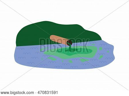 Dirty Water From Pipes. Rusty Water Flows Into The Pond From The Pipes. Нature Pollution.