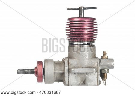 Old Model Aircraft Two-cycle Internal-combustion Engine On White