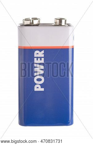 Nine Volts Battery Isolated On White Background
