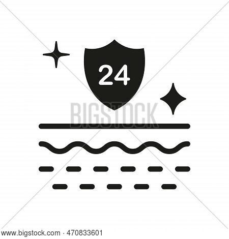 Skin Protect 24h Silhouette Icon. Every 24 Hours Barrier Safety For Skin Glyph Pictogram. Skin Layer