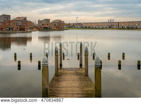 Modern Residential Neighbourhood At The Oosterlaakplas Lake In Houten, Province Utrecht, The Netherl