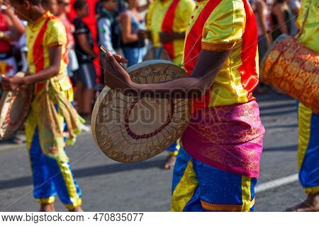 Group Of Young Percussionists Playing During The Carnival Of The Grand Boucan.