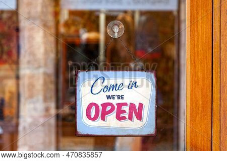 Close-up On An English Open Sign Saying 